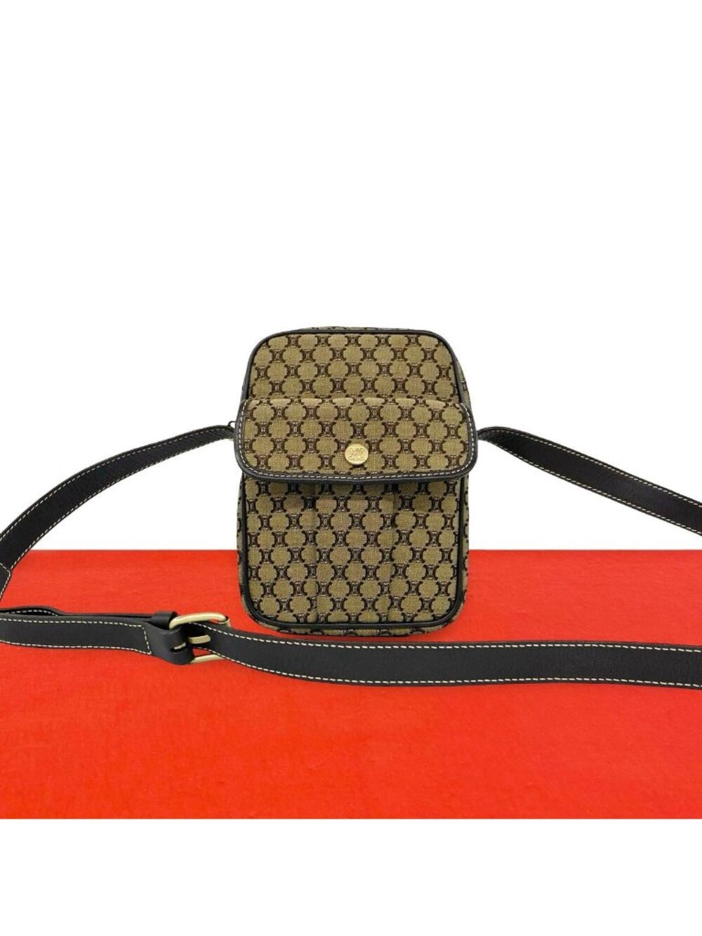 Celine Vintage Macadam Blason Triomphe Pattern Canvas Leather Shoulder Bag
